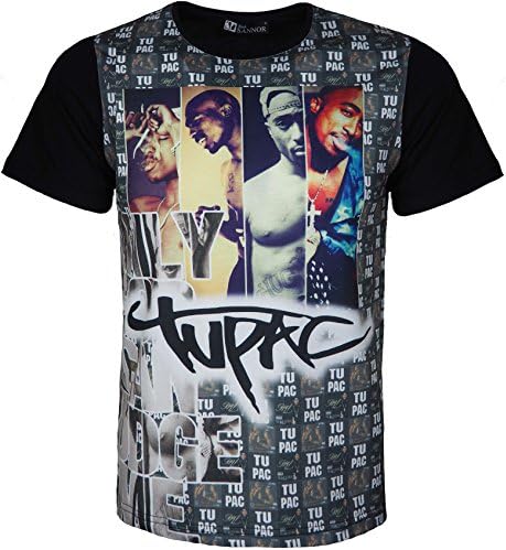 Men's Printed Tshirts Short Sleeves With Large Print On Front Crew Neck (Small, 2Pac Writing)