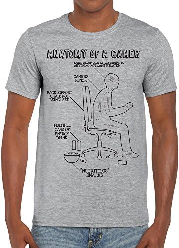 TeeDemon Anatomy of a Gamer - Funny Gamer - Mens Shirts - Men's Tshirt - All Sizes - All Colours - Casual T-Shirt Gift by Sport Grey - XXL