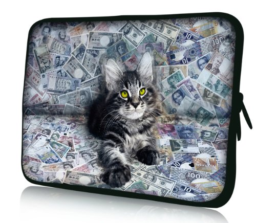 Luxburg® Design Laptoptasche Notebooktasche Sleeve für 15,6 Zoll (auch in 10,2 Zoll | 12,1 Zoll | 13,3 Zoll | 14,2 Zoll | 15,6 Zoll | 17,3 Zoll) , Motiv: Katze auf Geldscheinen