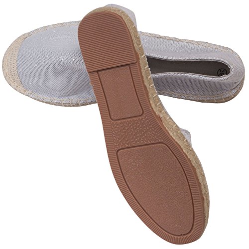 Japanwelt Damen Espadrilles Glitzer Canvas Weiß - Flache Slipper Sommerschuhe Abendgarderobe Größe 41 - 9
