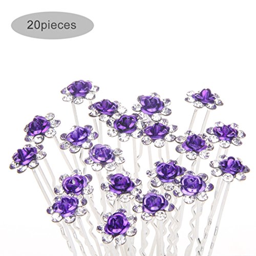 tianqin WY Lovely Charming 20pcs Boda Novia Baile Partido Crystal brillantes de metal en forma de U horquillas perla flores pelo Clips Clips de dama