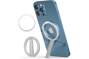 VAWcornic Soporte Anillo Magnético Movil para MagSafe - con Anillo de Metal, Anillo Móvil Desmontable, Agarre magnético móvil para iPhone 14,13,12, Android, Plata - Incluye 4 Hebillas Adhesivas