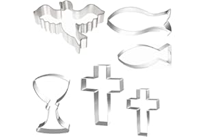 OUOQI 6Pcs Cortadores de Galletas,Juego de moldes para Galletas de Pascua,Galleta Moldes de Acero Inoxidable,Cortador de Galletas de Pescado,cruz,Paloma,para Pasteles, Sándwiches, Fruta, Gelatina