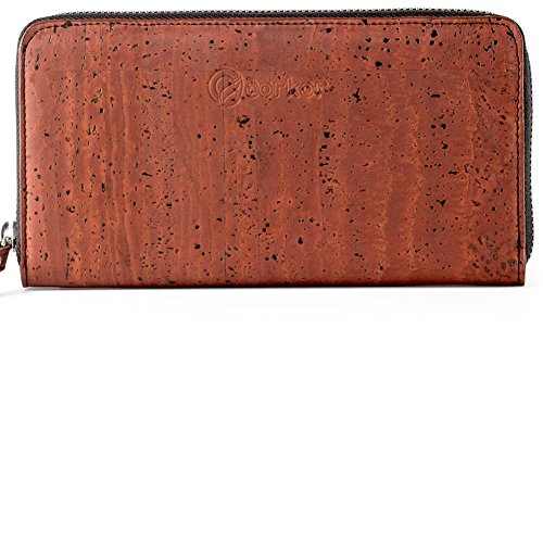 Corkor Veganer Geldbörse Damen Natur-Leder RFID für Kreditkarten Natur Korkleder Rot