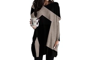 Minetom Langarmshirt Damen V-Ausschnitt Druck Lose Langarm Oberteile Oversize Lang Sweatshirt Tops Asymmetrisch Saum Jumper Pullover Mit Taschen