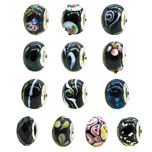TOAOB mixto chapado en plata negro Tema Murano Lampwork cristal Charms Beads espaciadores Fit Europa Style Pulseras Pack de 10