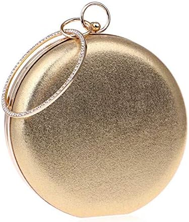 Sky-Grow Soft Women Handbag Shoulder Crossbody Bags Rhinestone Crystal Round Purse Metal Chain Wedding Party Bar Evening Clutch Bag Handbag (Color : Gold, Size : 5.9X2.0X11.0INCH)