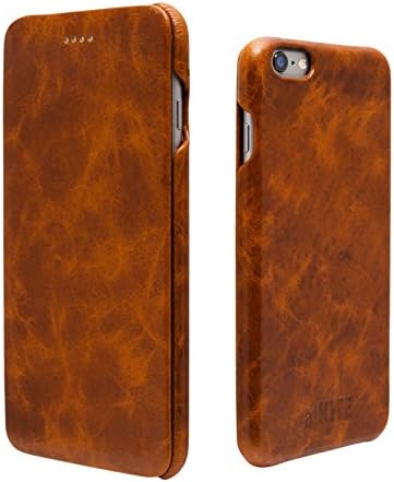 atKITE iPhone 6 Plus / 6S Plus case, Genuine Leather Vintage Style Folio Case - Brown - Unique Design - Ultra Slim - Precise Cut and Design - Handcrafted