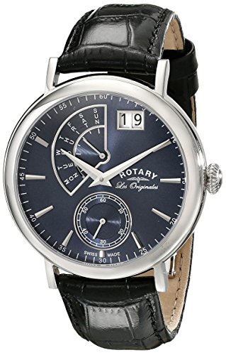 Rotary Men's Quartz Watch with Blue Dial Analogue Display and Black Leather Strap GS90085/05