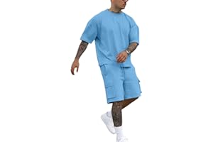 Fastkoala Mens Outfits Tracksuit Suit Set 2 Piece Crew Neck Shirt & Short Lapel Activewear Sweatsuits