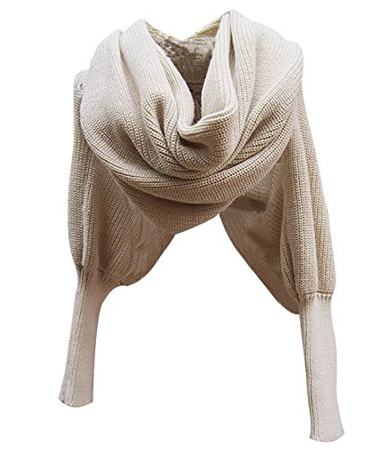TININNA Mode Féminine Écharpe Avec des Manches Tricotée en Grosse Maille Chaude Pour Femme Plusieurs Couleurs Beige