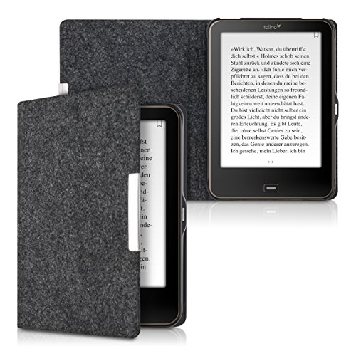 kwmobile Hülle für Tolino Vision 1 / 2 / 3 / 4 HD – Flipcover Case eReader Schutzhülle – Bookstyle Klapphülle Filz Design Dunkelgrau - 5