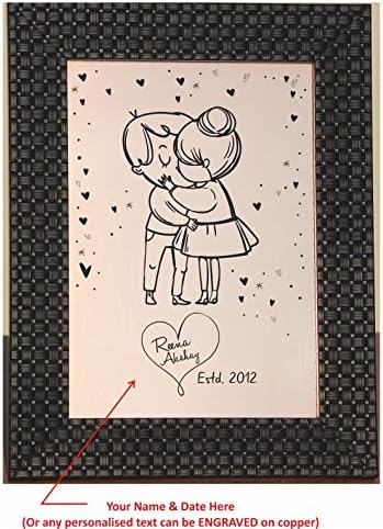 Delhi Arts DelhiArts Personalized Gift For Couple - Get Your Name-Dates With Exclusive Aashiqui 2 Kissing Style Artwork Engraved on Copper With Wooden Frame (8.5 x 6.5 inches)