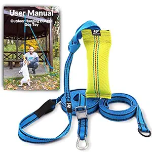 Bull Fit Outdoor Hanging Bungee Dog Toy - Spring Pole for Pitbull & Medium to Large Dogs - Extra Safe, Durable, Interactive Tugger & Muscle Builder - 15 Fire Hose Bite Tug of War Toy Included