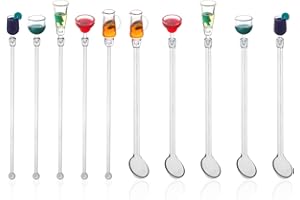 PFLYPF 10 pezzi di cocktail di miscelazione bastoni, riutilizzabile miscelatori, trasparente di vetro di vino a forma di arte bastoni, colorato accessori per cocktail, caffè, tè al latte (23 cm)