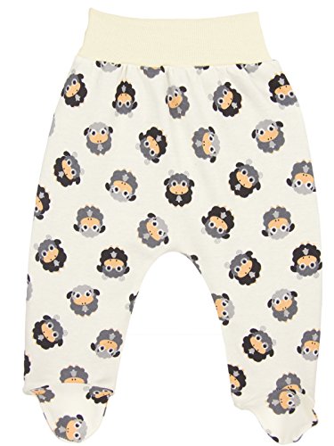 Patterned Baby Girls Boys Leggings Trousers With Feet 100% Cotton Jersey (62cm (0-3 Months), Sheep-Cream/Multi)