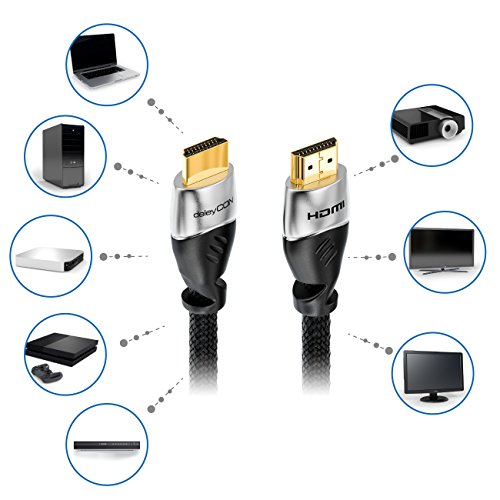 deleyCON 3m Premium HDMI Nylon Kabel – HDMI 2.0/1.4 kompatibel – UHD / 4K / HDR / 3D / 1080p / 2160p – High Speed mit Ethernet – Metallstecker - 6