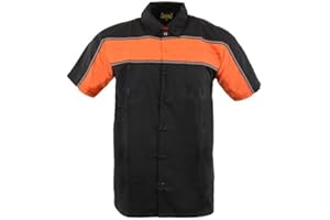Milwaukee Leather MDM11673 Men's Black and Orange Button Up Heavy-Duty Work Shirt | Classic Mechanic Work Shirt