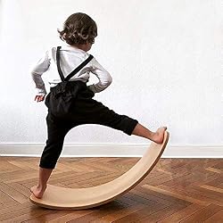 VISTANIA Balance Board en Bois pour Enfants | Planche de Bois Montessori | Bascule à Bascule courbée | Wobble Board