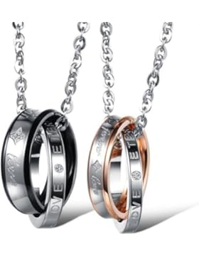 JewelryWe Schmuck Edelstahl Paare Halskette, 2 Ringe Verriegelung mit 