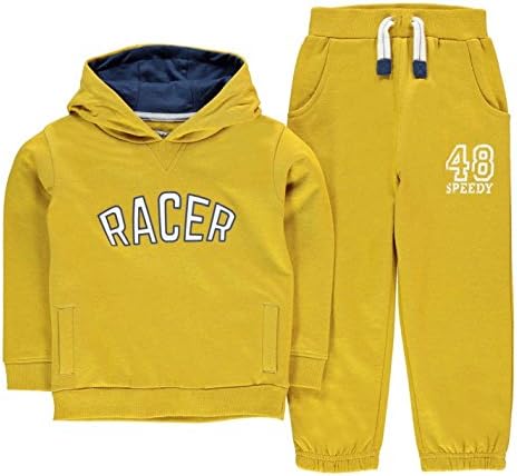 Crafted Kids Boys 2 Piece Tracksuit Set Infant Fleece Long Sleeve Cotton Hooded Mustard Racer 4-5 Yrs