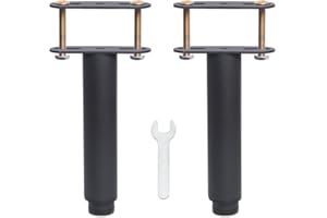 Pied de Lit Universel pour Sommier à Lattes sans Perçage | Hauteur: 18cm(+15cm) Reglable | Noir | Metallique | Ronde ø3.8cm | pour le Cadre Central | avec Boulons | Lot de 2