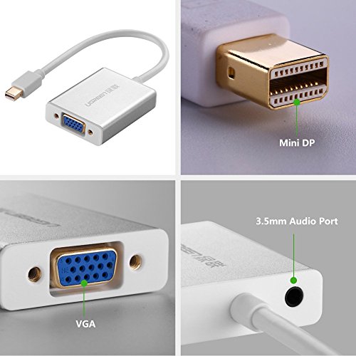 UGREEN Mini DisplayPort auf VGA Adapter Kabel Konverter 1080p inkl. Audio Übertragung mini DP Stecker zu Vga Buchse mit Hochwertigem Aluminiumgehäuse für Apple Macbook, Macbook Pro, iMac, Macbook Air, Mac Mini und Lenovol Thinkpad etc. - 6