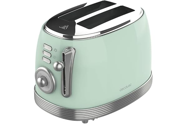 Cecotec Toast & Taste 800 Vintage Light Green. 850 W, double fente courte extra large de 3,8 cm, 2 toasts, finitions en acier inoxydable, style vintage, 3 fonctions, vert
