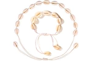kuou 2 Pcs Shell Necklace Bracelet, Shell Bracelet Shell Necklace Choker Shell Bracelet Shell Clavicle Necklace Natural Shell Choker for Women