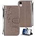 Produktbild Schutzhülle für iPhone XR, Amcor Love, Lederhülle mit Löwenzahn-Druck, hochwertiges Wallet Case mit Klappständer, Kartenschlitzen und Geldscheine für Apple iPhone XR 6.1 Zoll grau