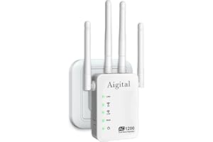 WODGREAT WiFi Extender Booster, Wi-Fi Range Extender Speed up to 1200Mbps, Dual Band (867Mbps/5GHz+300Mbps/2.4GHz), Relay/AP Modes, 4 External Antennas, 2 Ethernet Ports, Intelligent Signal Light, Easy Setup