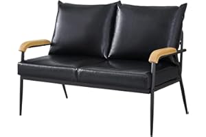 STEP2 LEMROE divano moderno in pelle con struttura in metallo e braccioli in legno, per soggiorno/camera degli ospiti/ufficio