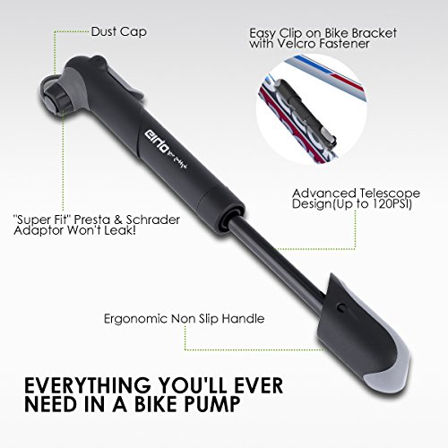 Giwil 120 PSI Mini Fahrradpumpe Set mit klebstofffreiem Lochstopfer Mini Bike Pumpe mit Reifenreparatur-Set 16 in 1 Multifunktionswerkzeug Fahrradwerkzeug Mechaniker Reparatur Tool Kit Fahrrad Reparatur Set Multifunktions Werkzeug für Presta & Schrader - 2