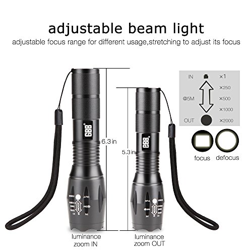 GBB Taschenlampe LED 1000 Lumen Cree LED Superhelle Power Lampe, schwarz - 5