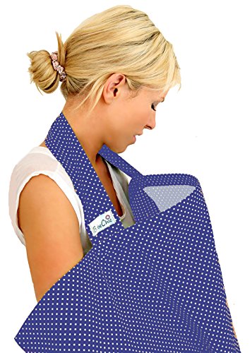 BebeChic *100% Cotton* Breastfeeding Cover *105cm x 69cm* Boned Nursing Apron - with drawstring Storage Bag - deep cornflower /white dot
