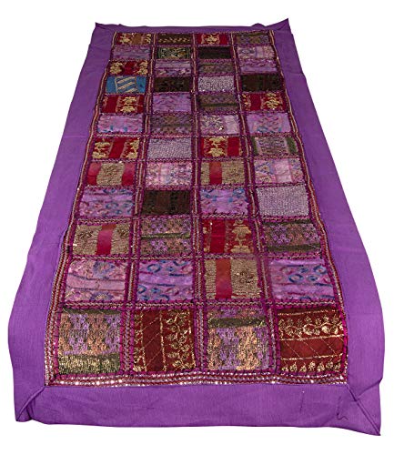 Tribe Azure Fair Trade Purple table Runner 100% Cotton 18" X 58" Hand Embroidered Boho Bohemian Colorful Patchwork Indian Decoration Decor Tapestry