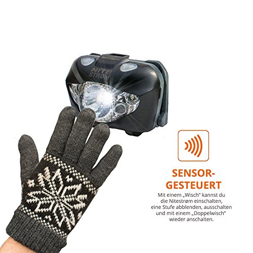 ZNEX Nitestrøm | Super Helle Wasserdichte IPX6 LED Stirnlampe 168 Lumen mit Infrarot-Sensor-Gestensteuerung, Rotlicht, Blinklicht, SOS-Notfall-Pfeife und GRATIS LED-Leuchtarmband für optimale Sichtbarkeit im Dunkeln - 2