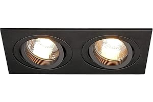 SLV 113492 New TRIA II GU10 Downlight, Rectangular, Black-mat, max. 2x50W, incl. Clip Springs, Aluminium, Black