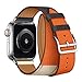 Price comparison product image Angeland Triple Color Double Tour Leather Replacement Band Compatible with 40mm Apple Watch Series 4 and 38mm Apple Watch Series 3, 2, 1 - Indigo blue & Beige & Orange