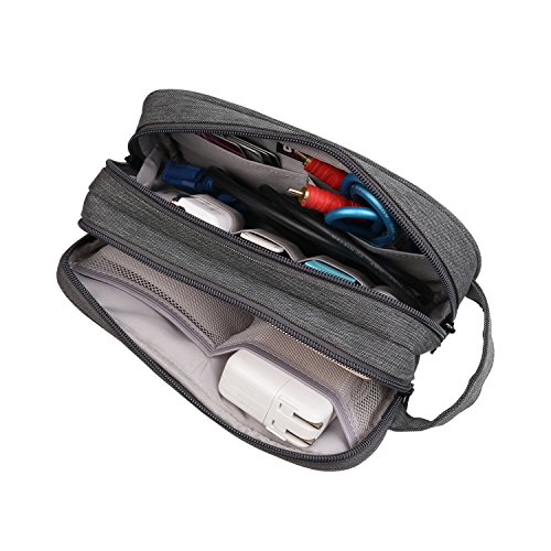 BUBM Universale Tasche mit Doppelschicht Tragetasche für Elektronische Kleingeräte Organiser Reisetasche für Zubehör, Mittel, Grau - 5