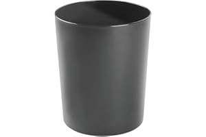 mDesign Metalowy kosz na śmieci – Kompaktowy kosz na papiery – Okrągły pojemnik na śmieci do domu i biura – Czarny