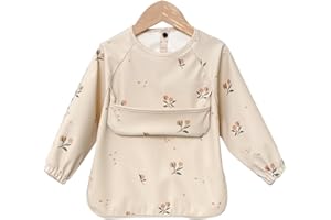 Alimos Long Sleeved Baby Bib 12-36 Months - Reversible Front Pocket for Baby Led Weaning - Waterproof & Easy to Clean - Ideal for Messy Mealtime - Cute & Practical Baby Feeding Bib