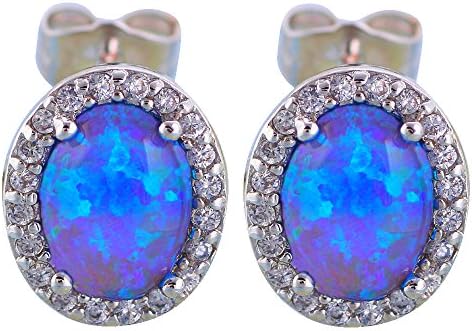 New Arrival Delicate Zircon Design Blue Fire Opal 925 Silver Oval Stud Earrings Fashion Jewelry for Ladies OE605
