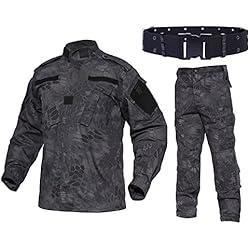 QMFIVE Combat Tactique, Camouflage Camouflage pour Hommes Combat BDU Veste Chemise et Pantalon avec Ceinture Uniforme Guerre Jeu Armée Militaire Paintball Airsoft Chasse Tir Camo