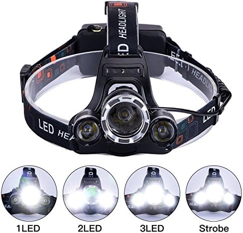 LED Headlamp, 5000 Lumens Max Bright 3T6 LED Headlight Headlamp Rechargeable Flashlight Torch LED with USB charger for Hiking Camping Riding Fishing Hunting
