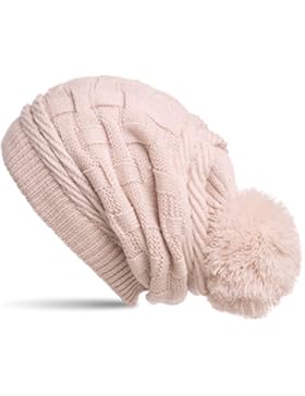 CASPAR MU130 Damen Gefütterte Strick Long Beanie mit Zopfmuster und Wollbommel