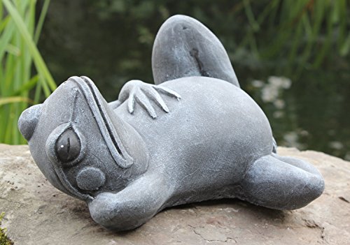 Steinfigur Frosch liegend Steinguss Schiefergrau - 2