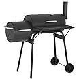 MOMENT Charcoal Grill with Offset Smoker, 110 x 53 x 116 cm, Cooking Surface, Outdoor BBQ Grill with Side Table for Backyard, Patio and Parties, Black