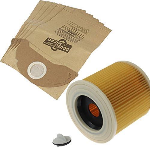 VACSPARE 5 Double Micro Paper Dust Bags + Premium Quality Cartridge Filter For Karcher MV2 Wet & Dry Vacuum Cleaners