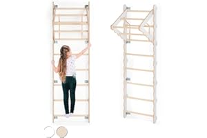 MAMOI® Swedish ladder, Wooden gorilla gym for kids, Indoor baby climbing frame for toddlers, Monkey bars and play gym, Childrens climbing wall, Gymnastics bar and equipment for home